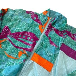 Vintage Sergio Tacchini Windbreaker Jacket 90s Fish Print Made in Korea Size 10